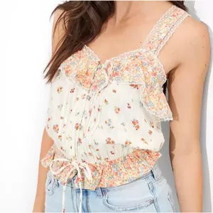 American Eagle Women's Cream Floral V-neck Cinch Cami, M thumbnail 2