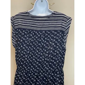 LOFT Outlet L NWT Navy Stripe Floral Shirt Dress Tie Waist thumbnail 2