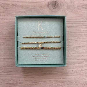 A New Day NWT 14k Gold Dipped Bracelet Stack "K" Stretch Semi Precious Stones thumbnail 2