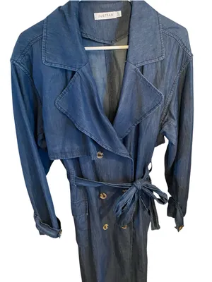 JustFab Double Breasted Longline lightweight Denim Trench Coat Belted minimalist thumbnail 6
