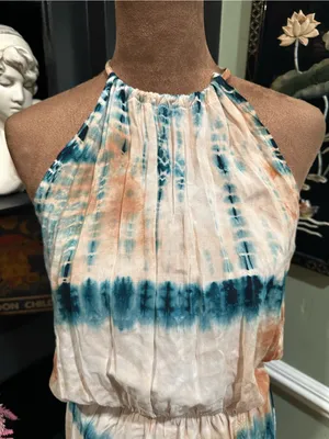 Blue Life Double Slit Halter Dress – Tan & Blue Tie Dye – Size Small thumbnail 2