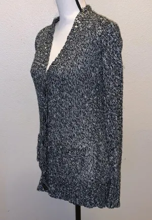 Mudd  heathered grey sequined v-neck button down sweater thumbnail 4