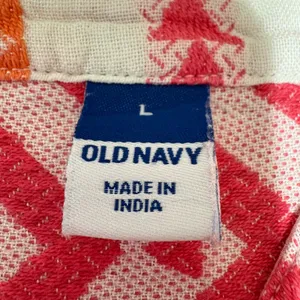 Old Navy Womens Babydoll Top L Pink Orange Aztec Geometric Boho Cottagecore‎ thumbnail 4