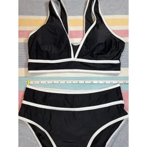 NWOT Chic Black & White High-Waisted Bikini Set Sz L thumbnail 3