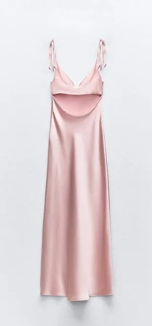 Zara dress maxi satin effect slip dusty pink tied wedding party evening thumbnail 17