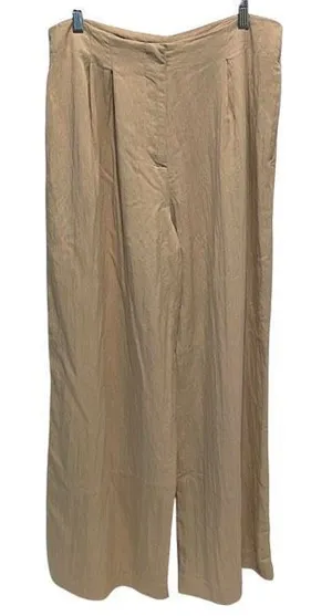 Zara Womens High Waisted Pleated Wide Leg Trouser‎ Pants Beige Large thumbnail 1