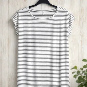 Lands End Canvas Cotton Striped Nautical Black and White Top sz small thumbnail 3