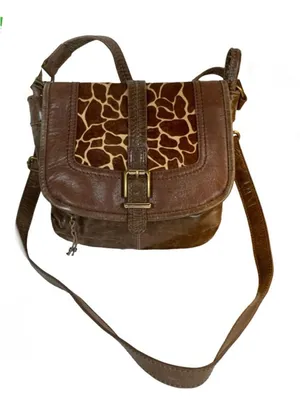 The Sak Brown Distressed Leather W/Calf Hair In Giraffe Print Bag thumbnail 1