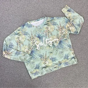 Body Glove Let's Get Salty Tropical Print Shirt Green Small‎ Crop Sweatshirt thumbnail 13