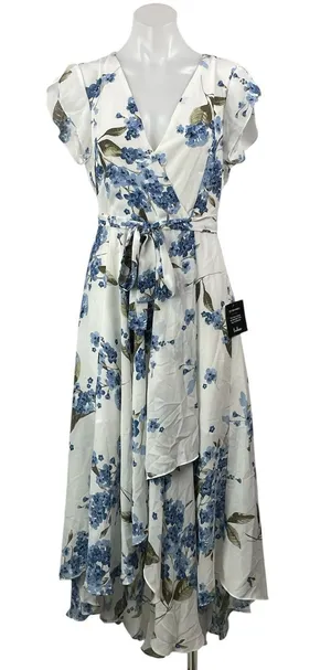 NEW Lulus French Country Side White Floral Asymmetrical Hem Hi-Low Dress Size L thumbnail 1