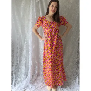 Vintage 70s Handmade Floral Puff Sleeve Maxi Dress Empire Waist Cottagecore thumbnail 4
