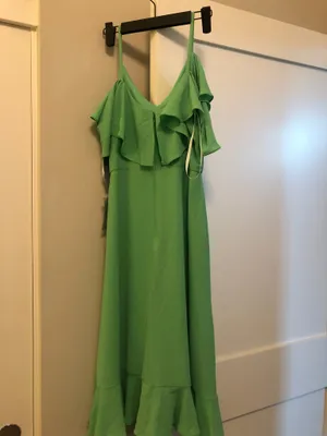 NWT London Times Green Ruffle Faux Wrap Midi Dress. Size 4 thumbnail 3