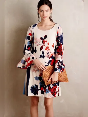 Anthropologie Maeve Anthousai Boho floral knit bell-sleeve dress sz M thumbnail 5