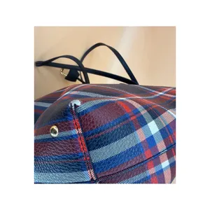 Lauren Ralph Lauren Tote Bag Women OS Blue Red Plaid Faux Leather Quiet Luxury thumbnail 6