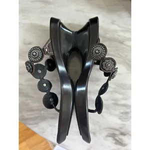 Donald J. Pliner Black/Dark Brown Leather Metal Western Embellished Sandal thumbnail 2