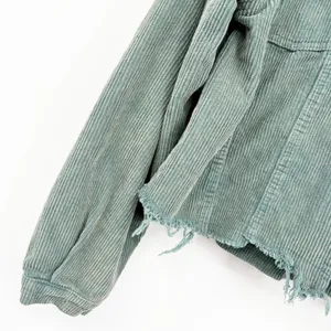 POL Womens Blue Green Corduroy Raw Hem Boho Grunge Trucker Jacket Size L thumbnail 4