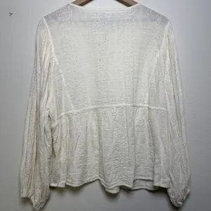 Old Navy Women Cotton Roma Blouse XL White Eyelet Embroidered Balloon Cottage thumbnail 12