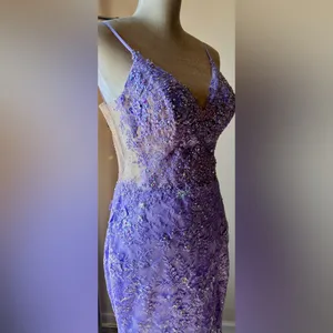 Sherri Hill‎ Lavender Sequin Beaded Mermaid Style Open Back Prom Corset Dress 14 thumbnail 4