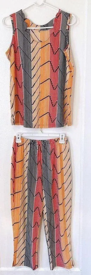 Texture Pattern Sleeveless Pajama Set Multiple Size L thumbnail 1