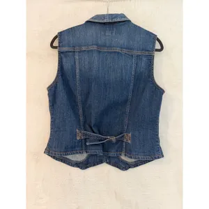 Chaps Denim Vest Womens L Blue Jean Button Front Cinch Back Stretch Medium Wash thumbnail 3
