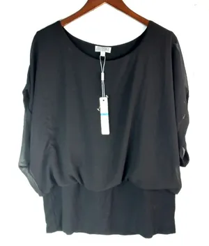 Joseph A XL Sheik Tank With Sheer Over Layer Women's Top Plus In Black Funeral thumbnail 1