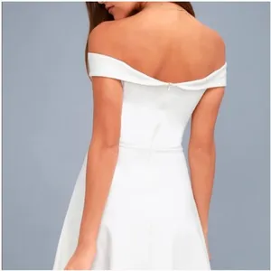 Lulus Off The Shoulder Solid Skater Mini Dress White Bridal Party Size S thumbnail 3