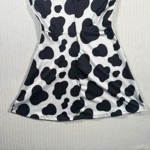 Women’s XS Black White Cow Print Mini Dress Spaghetti Strap Skater Casual thumbnail 10