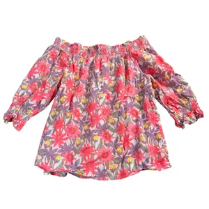 Vineyard Vines‎ Floral Off Shoulder Top Women Medium Pink Blue Smocked Boho thumbnail 4