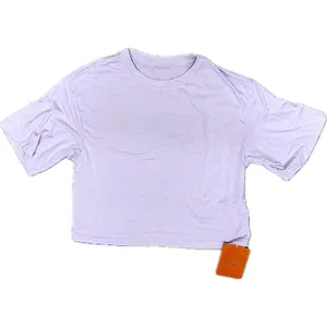 Tankaneo Womens Half Sleeve Cropped T-Shirt Drop Shoulder Round Neck‎ Purple S thumbnail 2