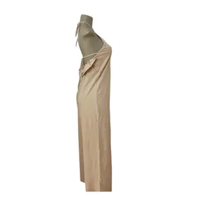 Zara Neutral Halter Backless Wide-Leg Jumpsuit M thumbnail 6