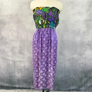 Vintage Handmade‎ Strapless Midi Dress Size M Paisley Floral Purple Boho Indie thumbnail 16