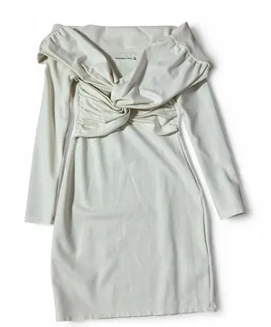 Abercrombie Fitch Off Shoulder Twist‎ Front Long Sleeve Cream Dress Women's thumbnail 1