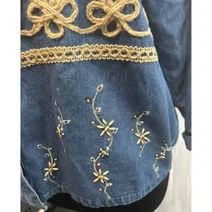 Tantrums Jacket Women XL Blue Good Vintage‎ Embroidered Beaded Denim Retro thumbnail 5