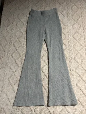 Aerie xsmall gray waffle knit pants flare thumbnail 2