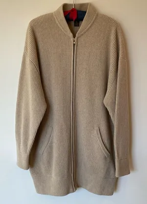 Classiques for Nordstrom Knit Zip Cardigan Tan Size M Lambswool Cashmere preppy thumbnail 1