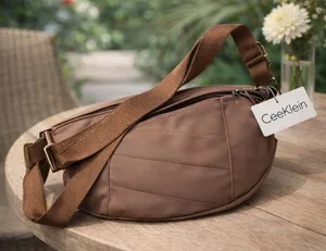 Tan Designer Leather Camel Crossbody Bag NWT thumbnail 1