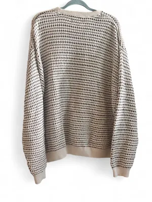 Bill Blass Beige and Black Textured Crewneck Sweater thumbnail 8