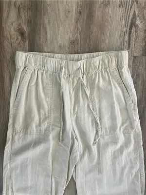 GAP Women's Cream Cropped Drawstring Linen-Blend Pants petite medium thumbnail 2