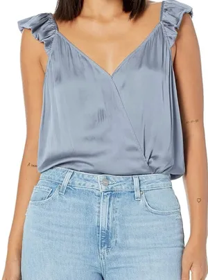 PAIGE womens Lunah Bodysuit V-back Thong Bodysuit Ruffled sleeve NWT 169$ thumbnail 1