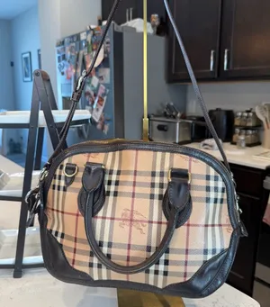 Burberry EUC Classic Check Bowling Bag with Dark Brown Leather Trim Comes w/COA thumbnail 1