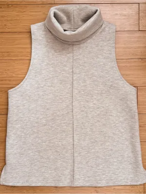 OGL Heather Morganite Beige Fuzzluxe Turtleneck Sleeveless Split Hem Top Small thumbnail 1
