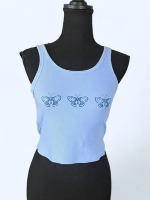 Vintage Y2K Victoria’s Secret Pink Blue Butterfly Tank Top Medium 🦋 thumbnail 1