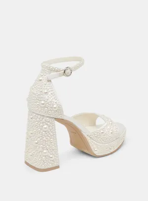 Pandro Pearl Heels True White Satin thumbnail 8