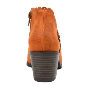 Journee Collection Womens Booties Size 8 Rust Orange Tessa Inside Zip Stacked Heel Almond thumbnail 3