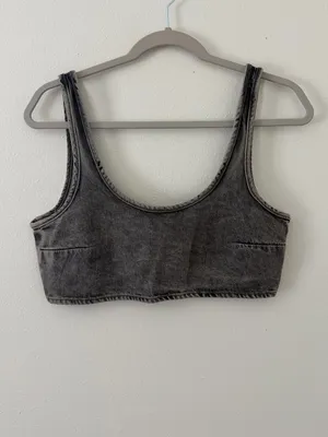 Zara TRF Denim Western Festival Cropped Gray Acid Wash Tank Top size medium thumbnail 2