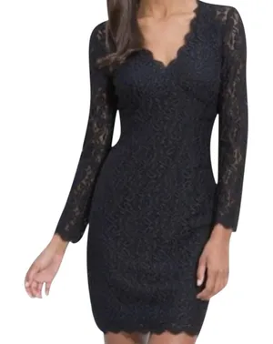 Adrianna Papell Black Lace Long Sleeve Sheath Dress Size 4 Whimsigoth Romantic thumbnail 1
