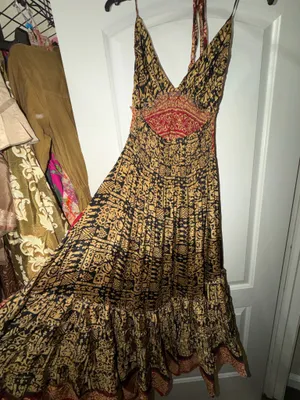 Bohemian Indian Silk V-Neck High-Low Maxi Dress thumbnail 6