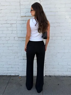 H&M Black wide leg high rise slack pants sz 4 #preppy #business #timeless thumbnail 2