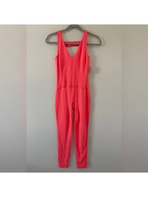 NWT- Free People FP Movement Never Better Strappy Back bodycon Jumpsuit Coral xs thumbnail 6