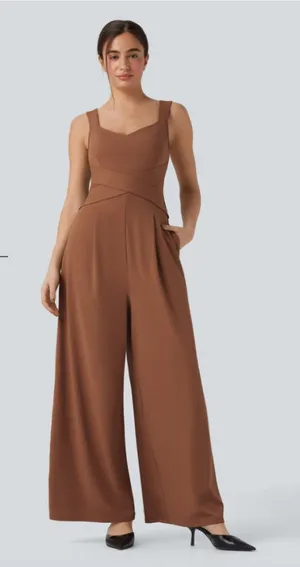 Halara U-Back Sleeveless Wide Leg Casual Jumpsuit Size L Regular Terracotta NWOT thumbnail 1